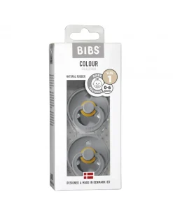 BIBS Succhietti-Set 2 Ciucci Tettarella Tonda In Gomma Naturale 0/6 Mesi - Colore Cloud E Cloud -
