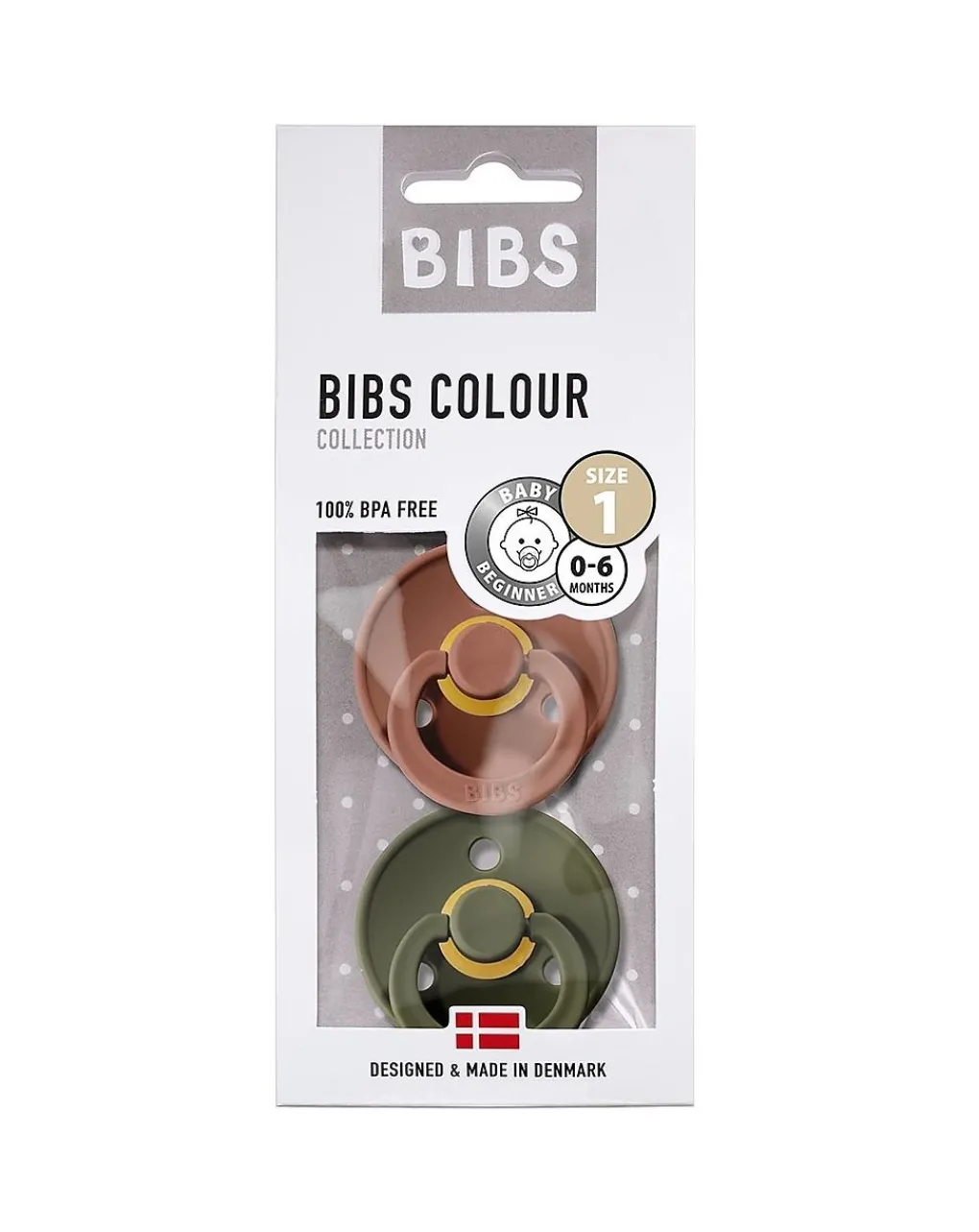 BIBS Succhietti-Set 2 Ciucci Tettarella Tonda In Gomma Naturale 6/18 Mesi - Colore Woodchuck E Hunter Green -