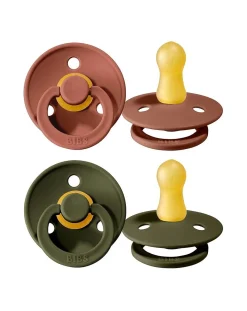 BIBS Succhietti-Set 2 Ciucci Tettarella Tonda In Gomma Naturale 6/18 Mesi - Colore Woodchuck E Hunter Green -