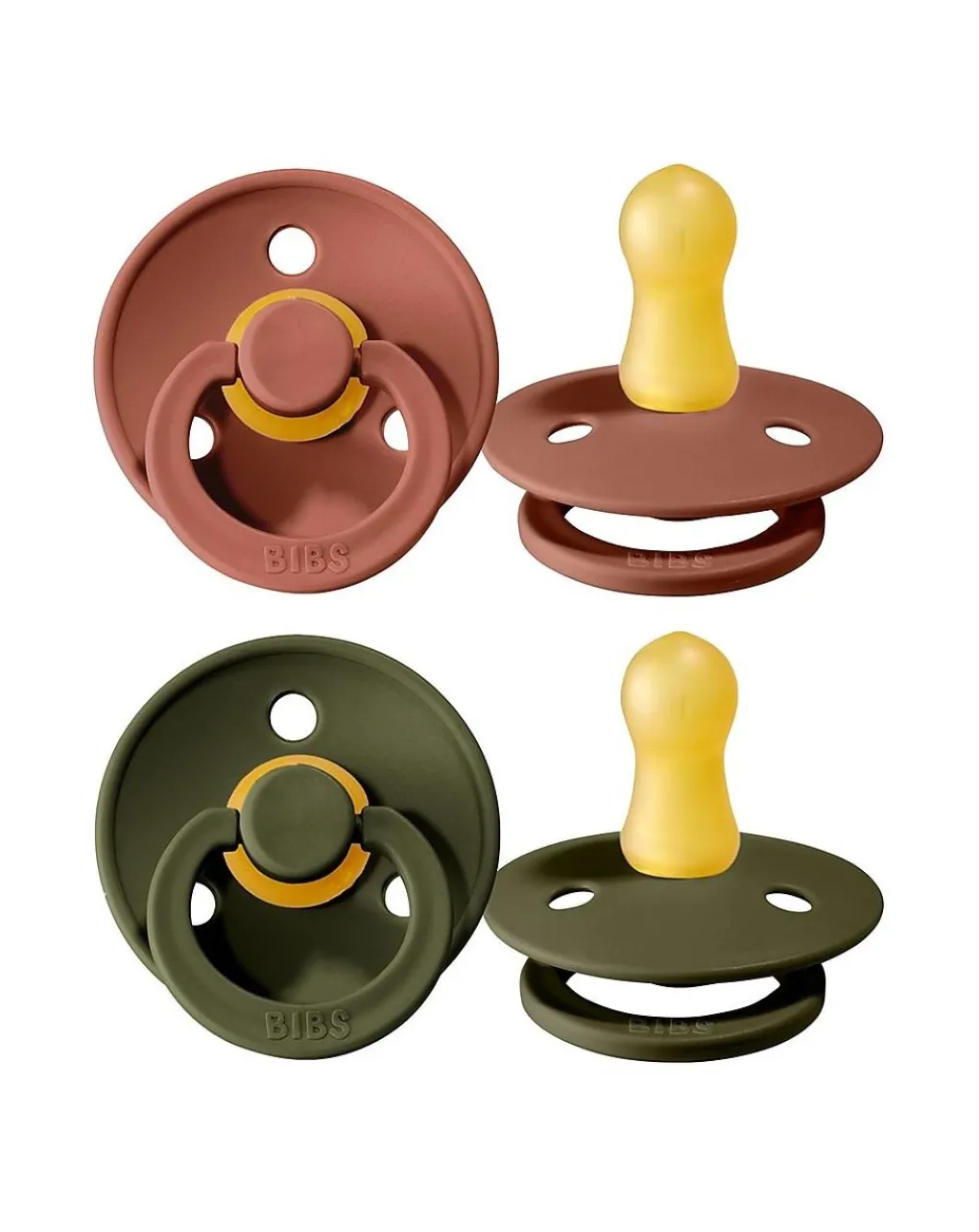 BIBS Succhietti-Set 2 Ciucci Tettarella Tonda In Gomma Naturale 6/18 Mesi - Colore Woodchuck E Hunter Green -