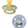 BIBS Succhietti-Set 2 Ciucci Tettarella Tonda In Gomma Naturale 0/6 Mesi - Colore Khaki E Dusty Blue -