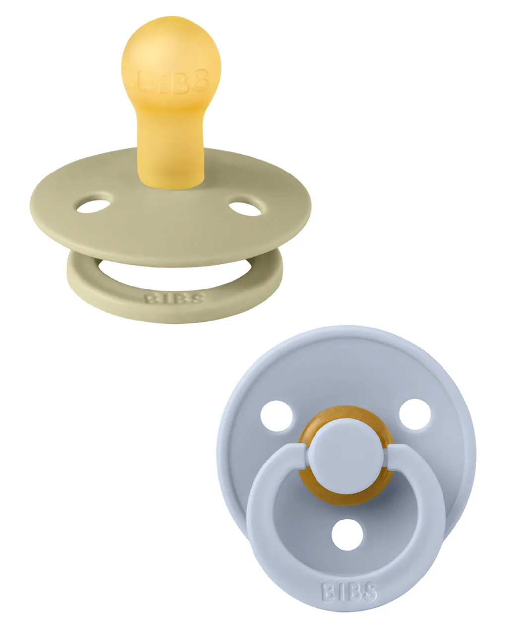 BIBS Succhietti-Set 2 Ciucci Tettarella Tonda In Gomma Naturale 0/6 Mesi - Colore Khaki E Dusty Blue -