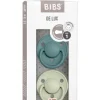 BIBS Succhietti-Set 2 Ciucci Tettarella Tonda In Gomma Naturale 0/6 Mesi - Colore Cloud E Steel Blue -