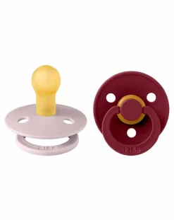 BIBS Succhietti-Set 2 Ciucci Tettarella Tonda In Gomma Naturale 0/6 Mesi - Colore Pink Plum E Sambuco -