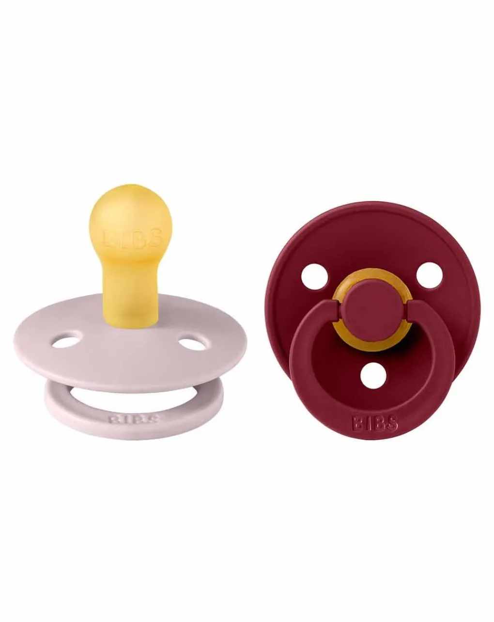 BIBS Succhietti-Set 2 Ciucci Tettarella Tonda In Gomma Naturale 0/6 Mesi - Colore Pink Plum E Sambuco -