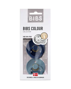 BIBS Succhietti-Set 2 Ciucci Tettarella Tonda In Gomma Naturale 6/18 Mesi - Colore Deep Space E Petrolio -