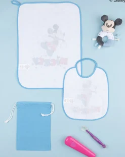 Prenatal Bavaglini-Set Asilo Bimbo "Mickey Mouse” Azzurro