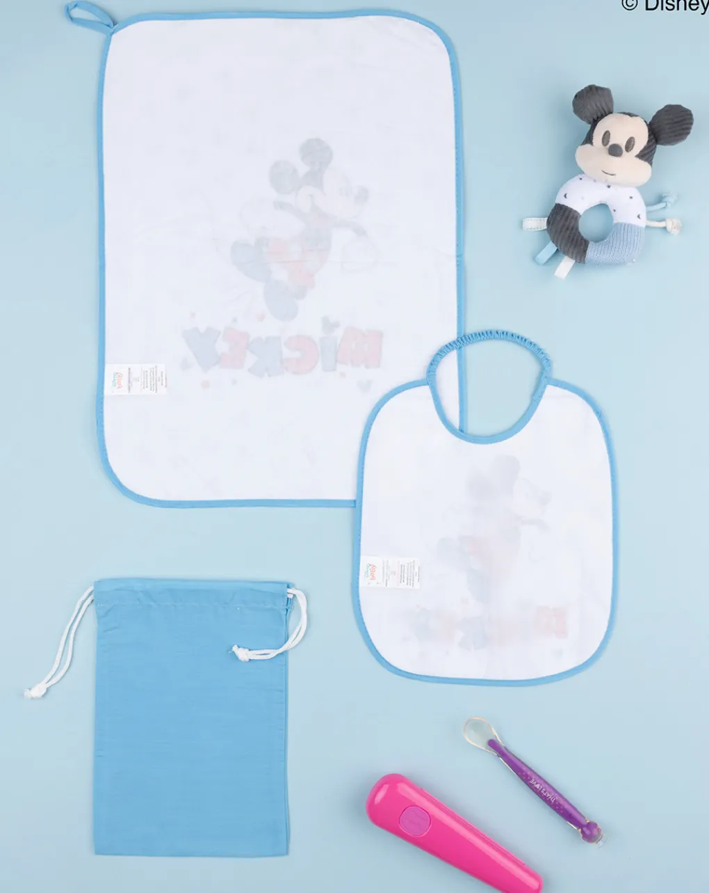 Prenatal Bavaglini-Set Asilo Bimbo "Mickey Mouse” Azzurro