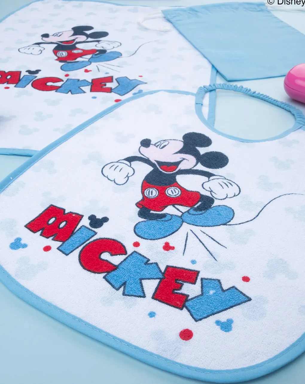 Prenatal Bavaglini-Set Asilo Bimbo "Mickey Mouse” Azzurro