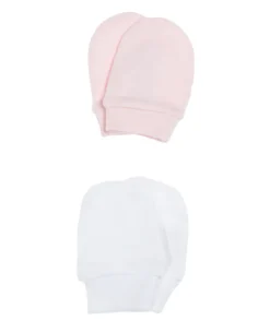 Prenatal Cappellini Cuffiette E Muffole-Set Di Due Paia Di Muffole Bianche E Rosa