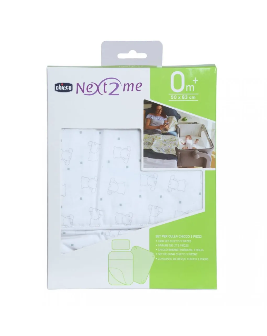 Chicco Complementi D'Arredo-Set Lenzuola Culla 3 Pz Next2Me Bear