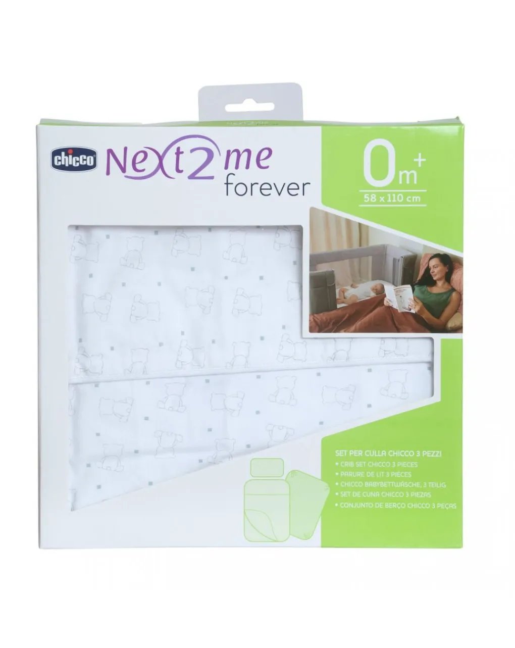 Chicco Complementi D'Arredo-Set Lenzuola Culla 3 Pz Next2Me Forever Bear
