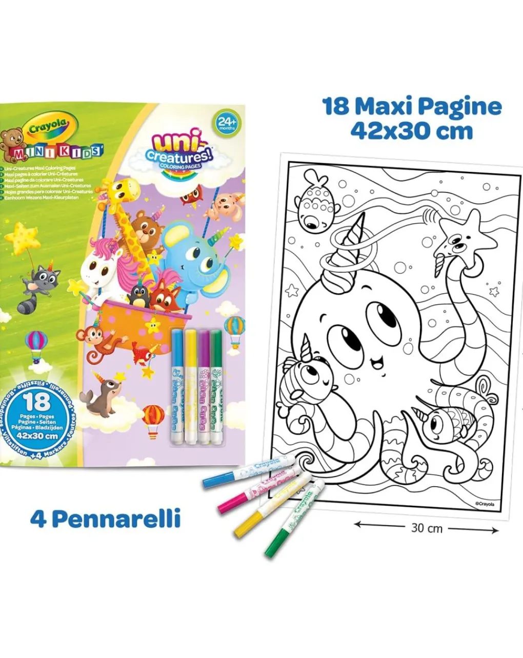 Crayola Giochi Creativi-Set Maxi Pagine Da Colorare Uni-Creatures E Pennarelli Lavabili - Mini Kids