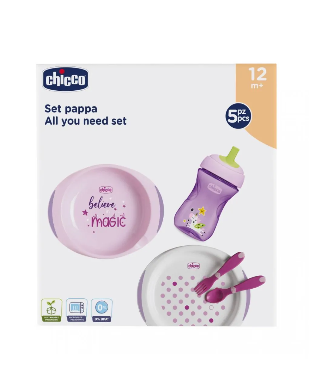 Chicco Piatti E Posate-Set Pappa 12M+ Rosa