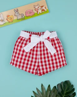 Prenatal Jeans Pantaloni E Salopette-Short Vichy Bimba Bianco/Rosso