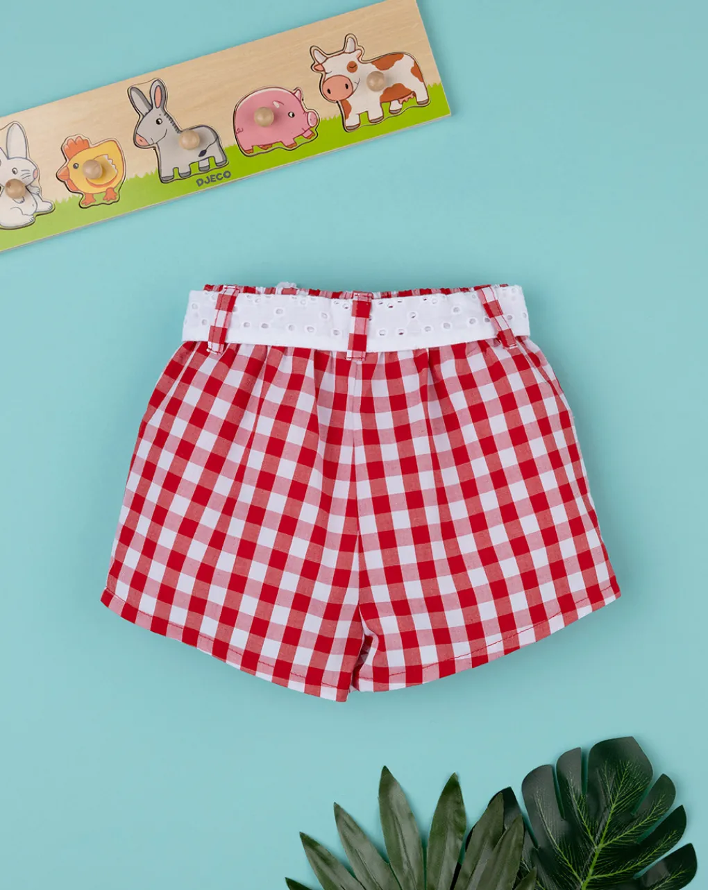 Prenatal Jeans Pantaloni E Salopette-Short Vichy Bimba Bianco/Rosso