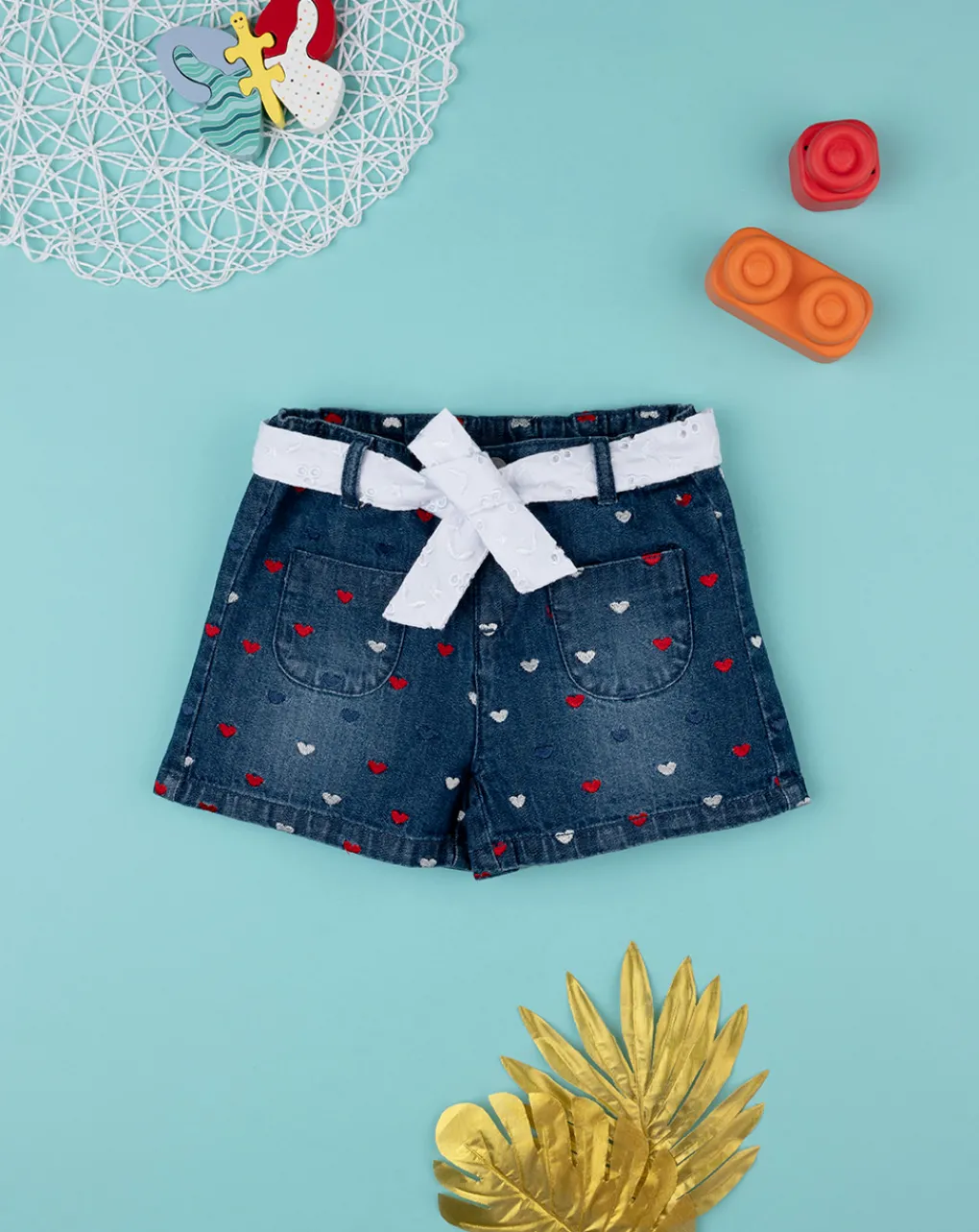 Prenatal Jeans Pantaloni E Salopette-Shorts Bambina Denim Scuro Cuori