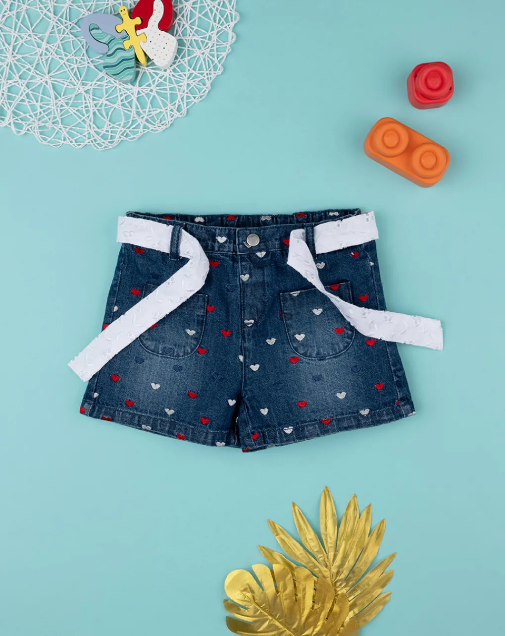 Prenatal Jeans Pantaloni E Salopette-Shorts Bambina Denim Scuro Cuori