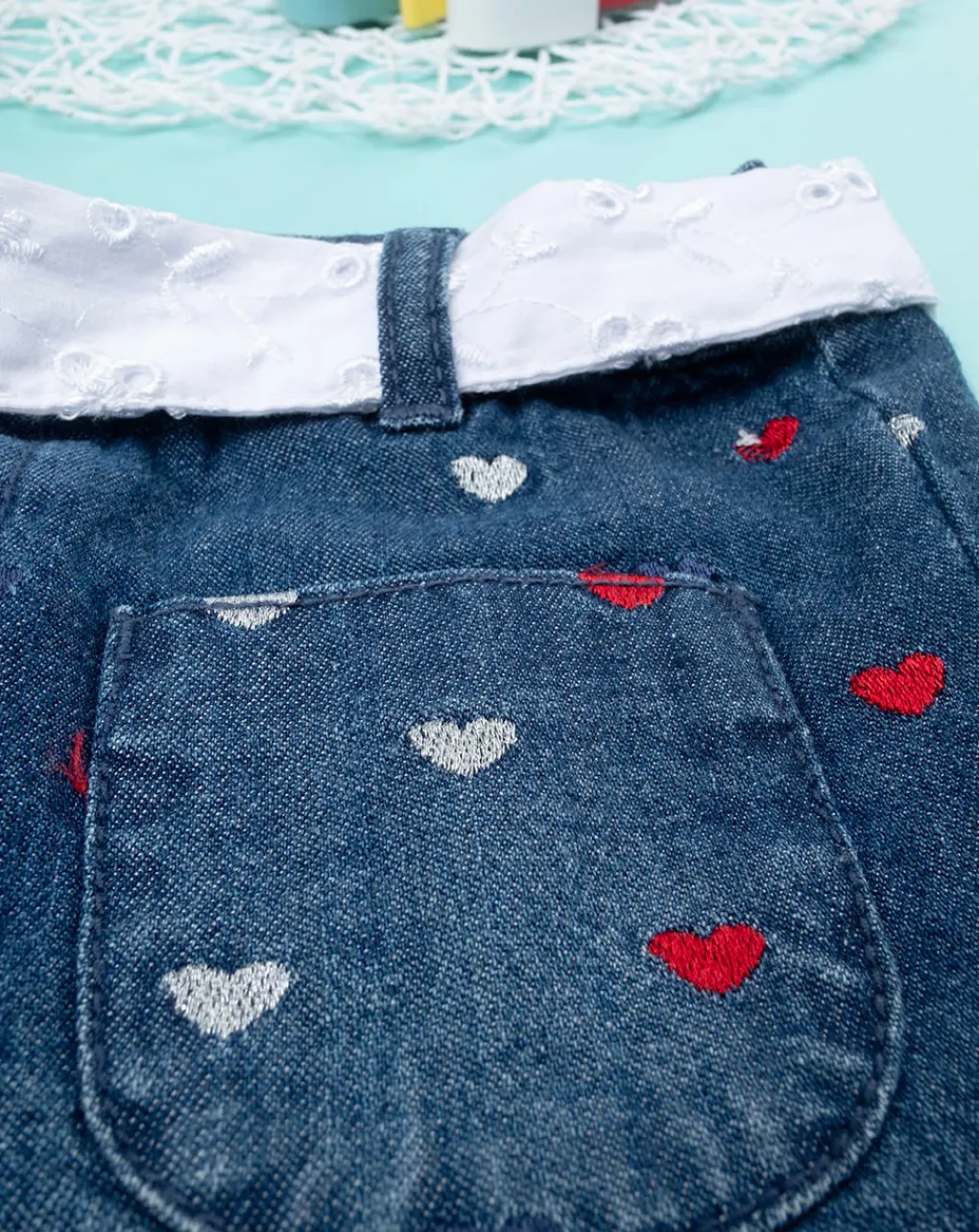 Prenatal Jeans Pantaloni E Salopette-Shorts Bambina Denim Scuro Cuori
