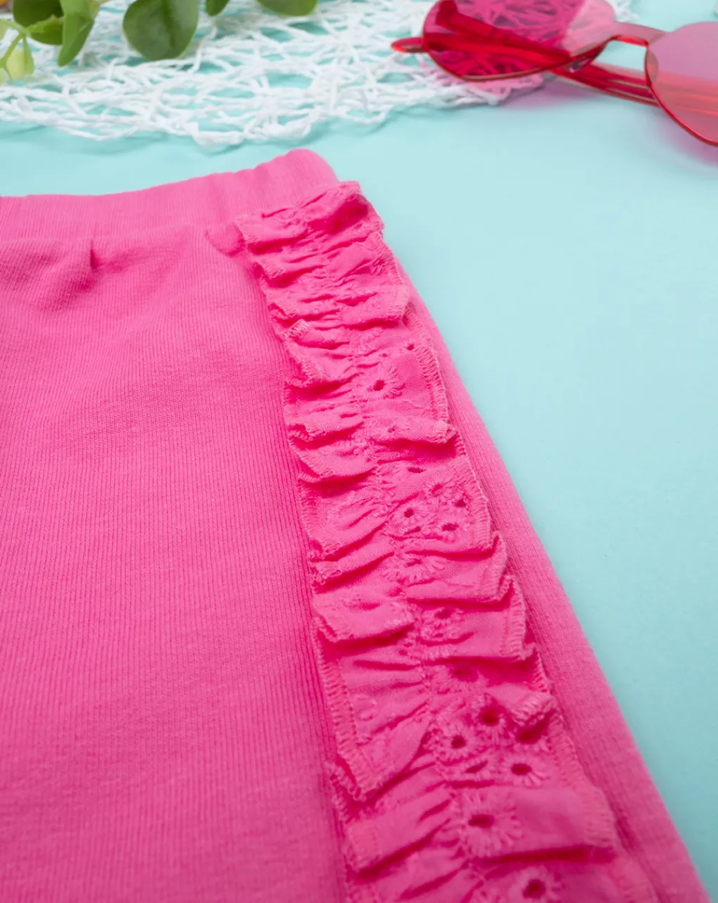 Prenatal Jeans Pantaloni E Salopette-Shorts Bambina Fucsia Con Sangallo