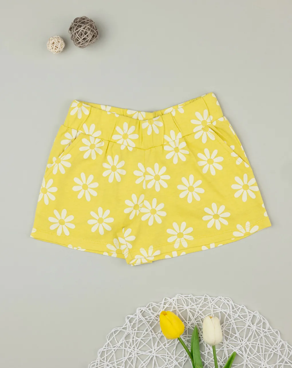 Prenatal Jeans Pantaloni E Salopette-Shorts Bambina Giallo Allover Fiori