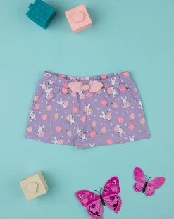 Prenatal Jeans Pantaloni E Salopette-Shorts Bimba Lilla Con Fantasia Allover