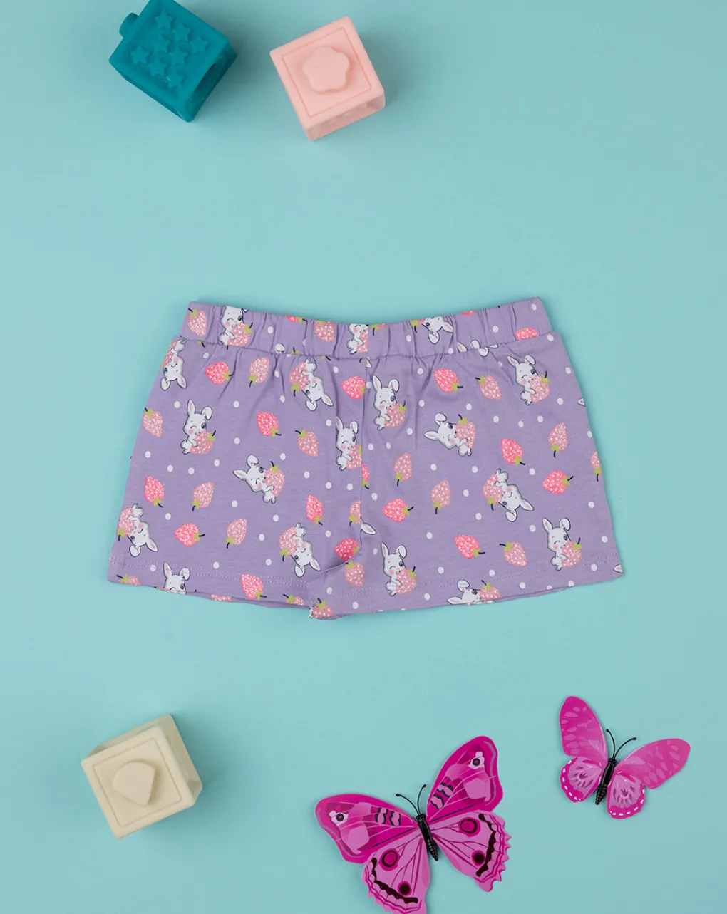 Prenatal Jeans Pantaloni E Salopette-Shorts Bimba Lilla Con Fantasia Allover