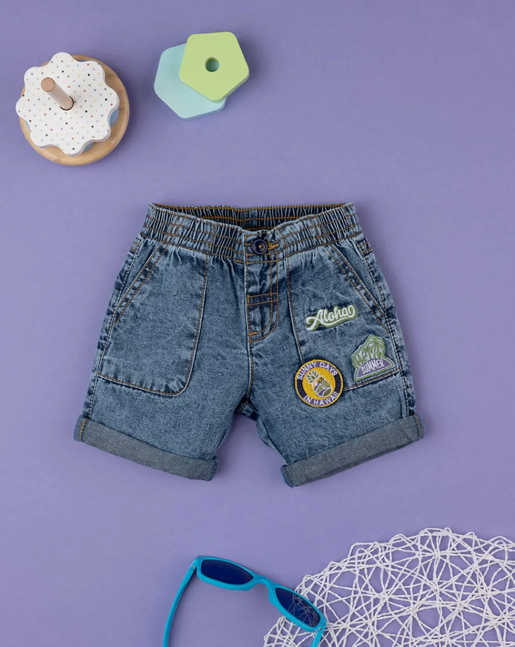 Prenatal Jeans Pantaloni E Salopette-Shorts Denim Bimbo Blu Con Patch