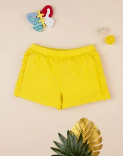 Prenatal Jeans Pantaloni E Salopette-Shorts Gialli Da Bambina In French Terry E Sangallo