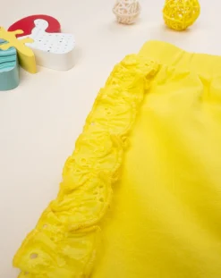 Prenatal Jeans Pantaloni E Salopette-Shorts Gialli Da Bambina In French Terry E Sangallo