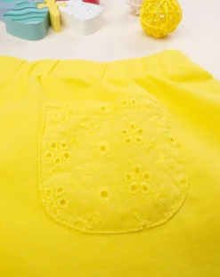 Prenatal Jeans Pantaloni E Salopette-Shorts Gialli Da Bambina In French Terry E Sangallo