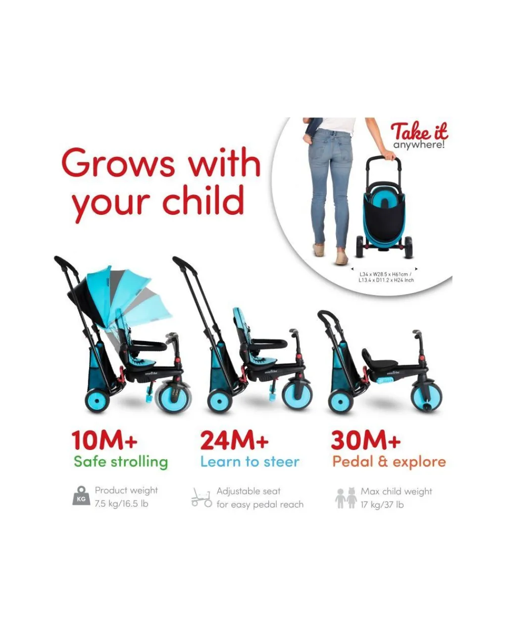 SmarTrike Tricicli Biciclette Monopattini E Accessori-Str3 Folding 6 In 1 Blu