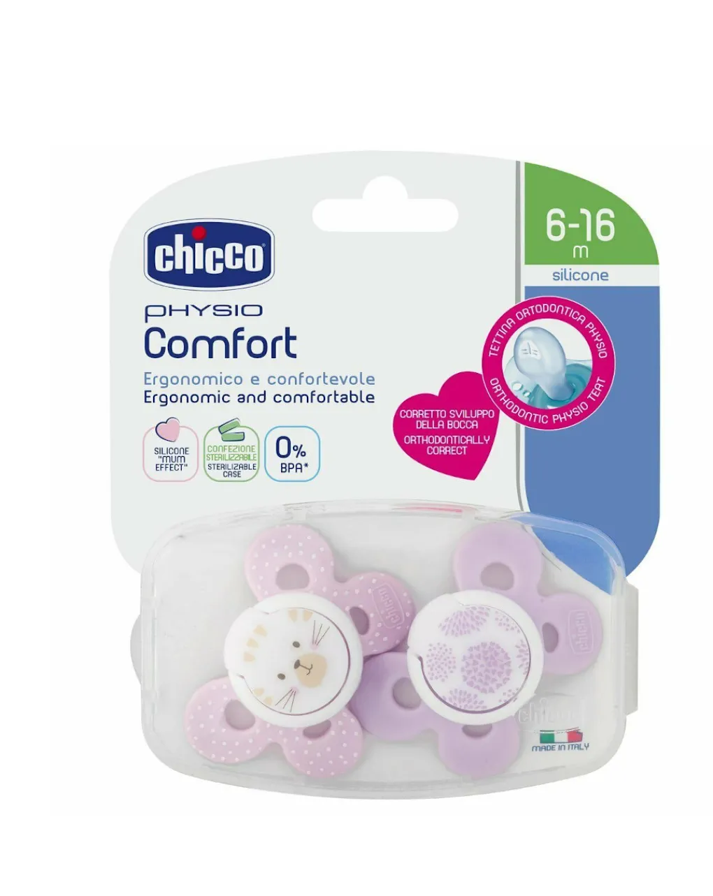 Chicco Succhietti-Succhietto Comfort Bimba Silicone 6-16M 2Pezzi