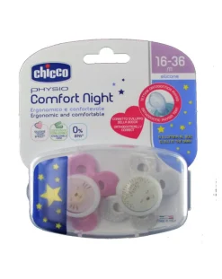 Chicco Succhietti-Succhietto Comfort Lumi Bimba Silicone 16-36M 2 Pezzi
