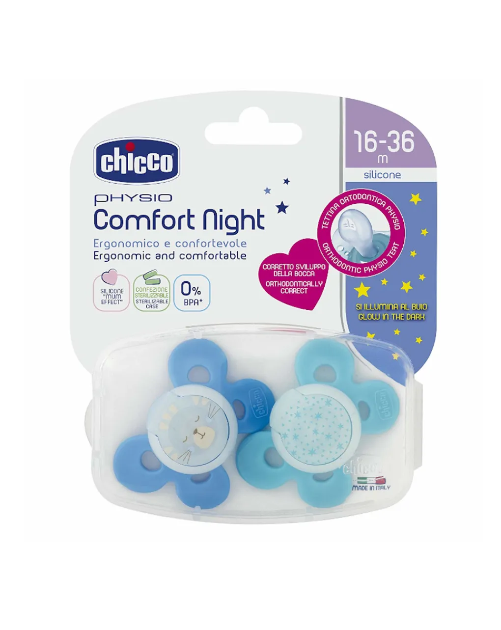 Chicco Succhietti-Succhietto Comfort Lumi Bimbo Silicone 16-36M 2 Pezzi