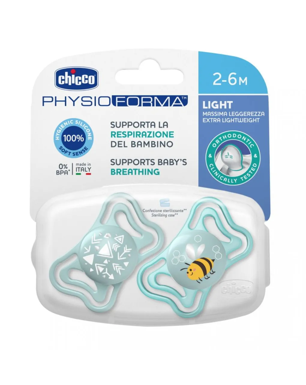 Chicco Succhietti-Succhietto Physio Light Blue Sil 2-6M 2 Pezzi -