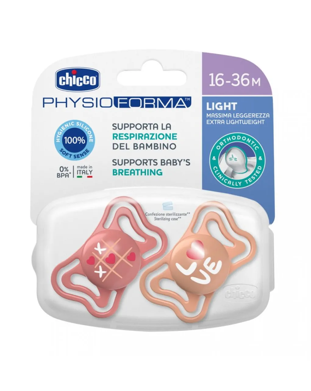 Chicco Succhietti-Succhietto Physio Light Pink Sil 16-36M 2 Pezzi -