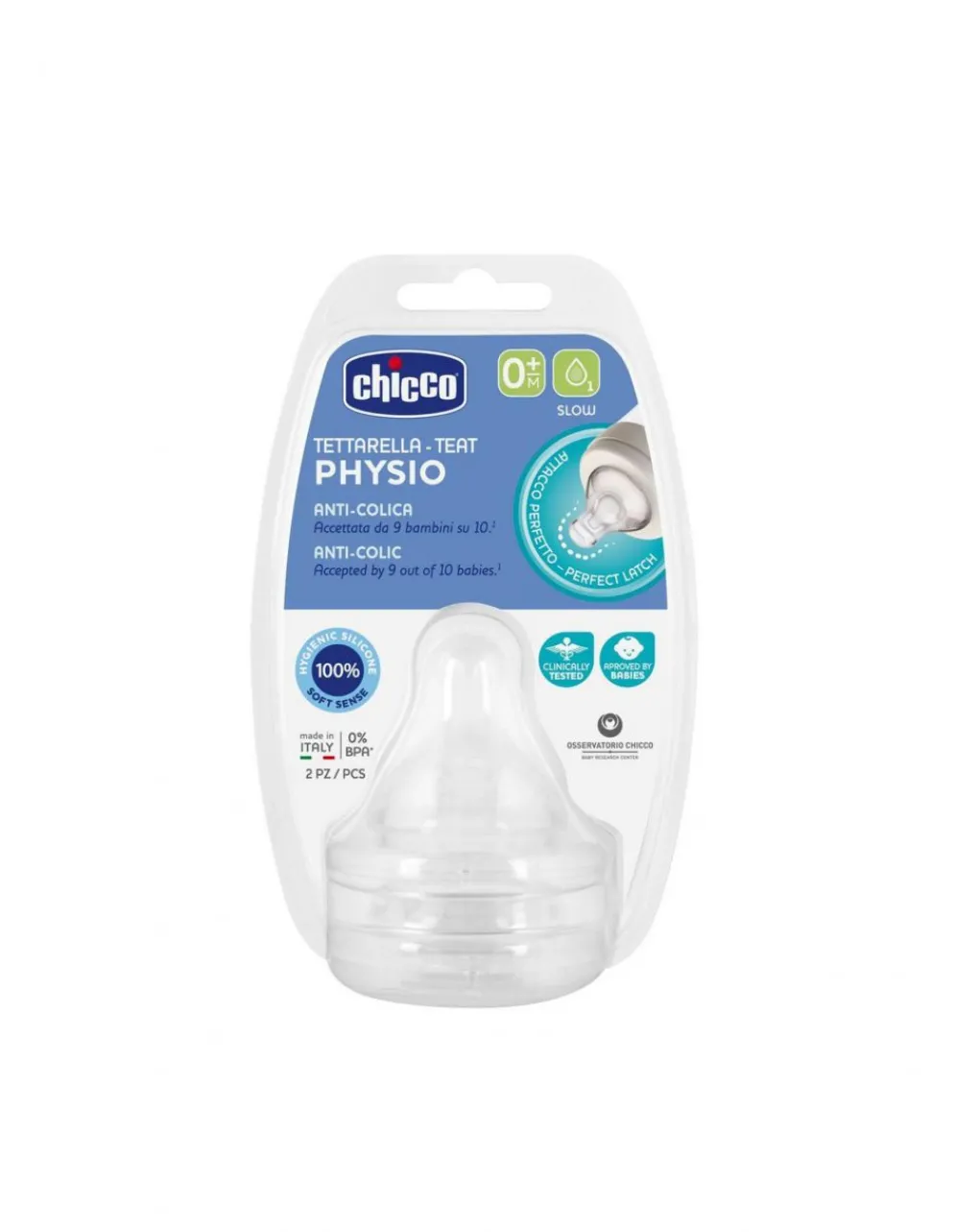 Chicco Tettarelle-Tettarella Physio - Silicone 0M+ Flusso Lento 2Pz