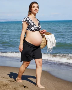 Prenatal Costumi E Moda Mare-Top Bikini Premaman In Lycra Con Fiori Black & White
