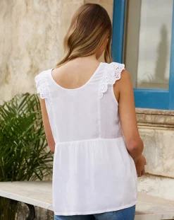 Prenatal Camicie E Bluse-Top Premaman Allattamento In Cotone Con Pizzo Sangallo