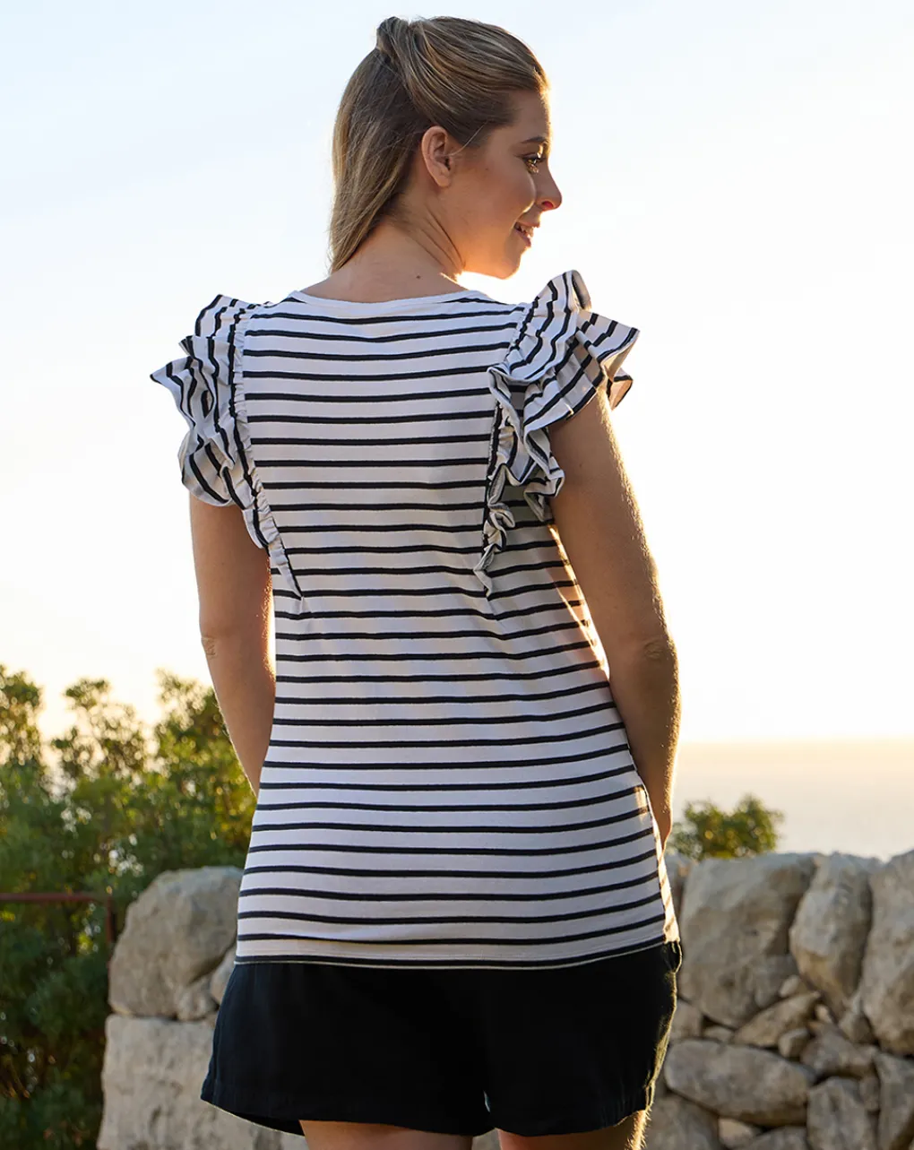Prenatal T Shirt Allattamento-T-Shirt Allattamento A Righe Bianche E Nere