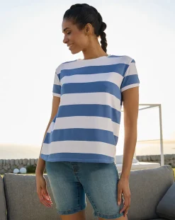 Prenatal T Shirt Allattamento-T-Shirt Allattamento A Righe Bianche E Azzurre