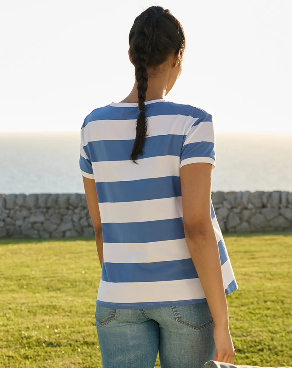 Prenatal T Shirt Allattamento-T-Shirt Allattamento A Righe Bianche E Azzurre