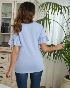 Prenatal T Shirt Allattamento-T-Shirt Allattamento Azzurra Con Ruches