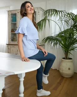 Prenatal T Shirt Allattamento-T-Shirt Allattamento Azzurra Con Ruches