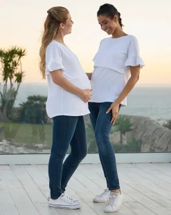 Prenatal T Shirt Allattamento-T-Shirt Allattamento Bianca Con Ruches