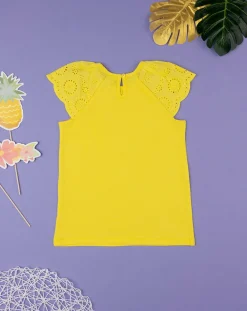 Prenatal Magliette E Camicie-T-Shirt Bambina Gialla Maniche Sangallo