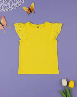 Prenatal Magliette Camicie E Body-T-Shirt Bimba Gialla Maniche Sangallo