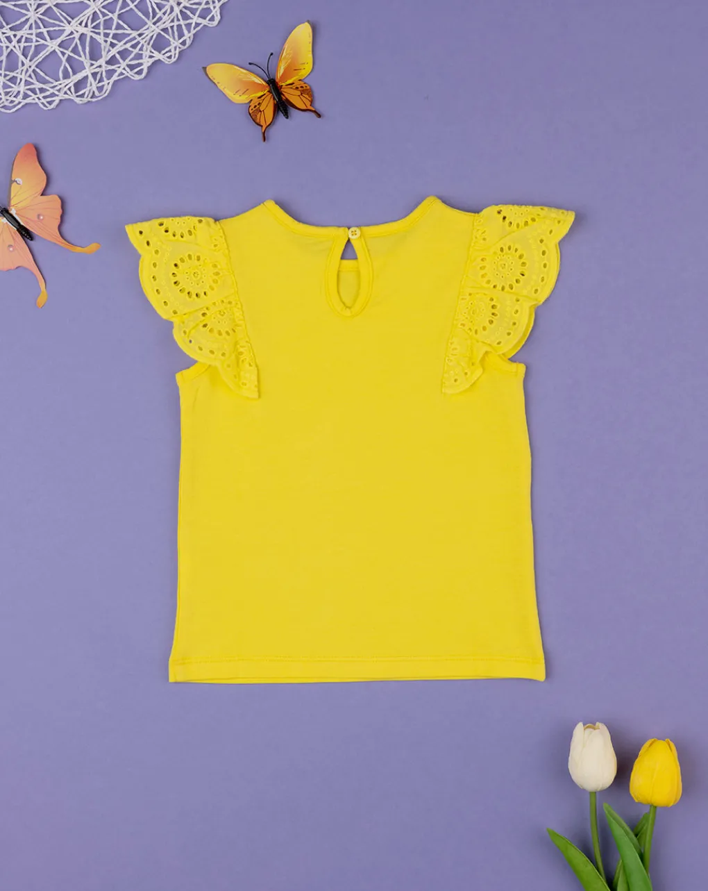 Prenatal Magliette Camicie E Body-T-Shirt Bimba Gialla Maniche Sangallo