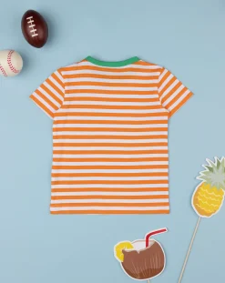 Prenatal Magliette Camicie E Body-T-Shirt Bimbo Rigata Bianco/Arancione